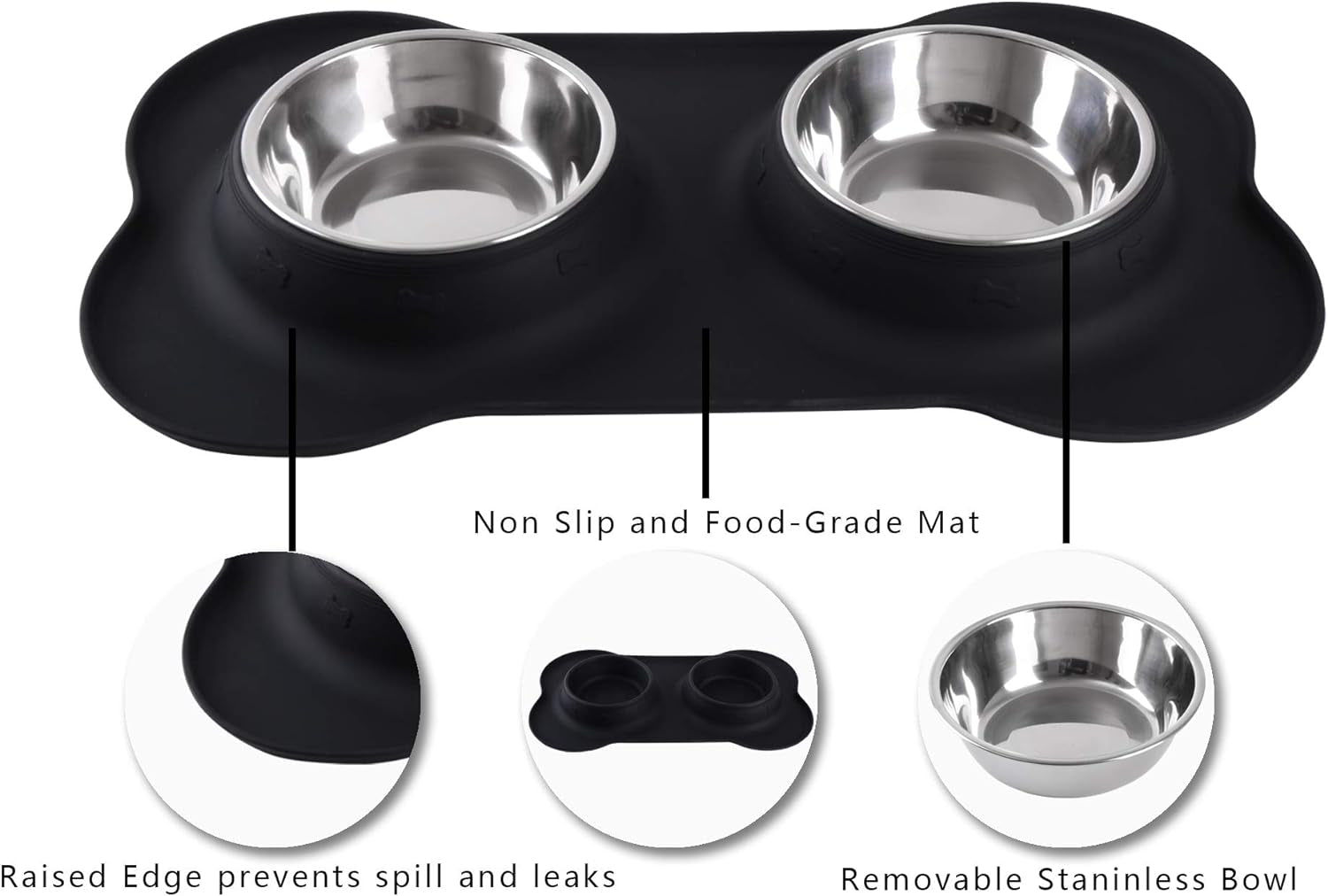 Pet Dog Bowls 2 Stainless Steel Dog Bowl with No Spill Non-Skid Silicone Mat + Pet Food Scoop Water and Food Feeder Bowls for Feeding Small Medium Large Dogs Cats Puppies (M, Black)